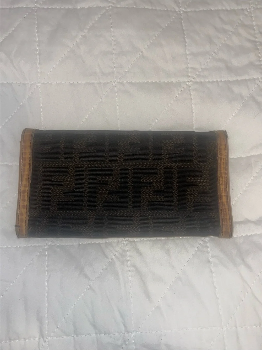 Fendi Brown Zucca Monogram Wallet with Tan Trim